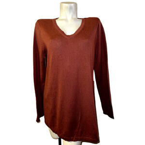 New J. JILL Sweater M Cinnabar Lagenlook Business Casual Oversized V-Neck Knit